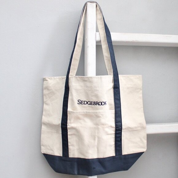 Sedgebrook Embroidered Vitronic Canvas Large Cream & Navy Blue Zip-Up Tote Bag - Picture 1 of 5